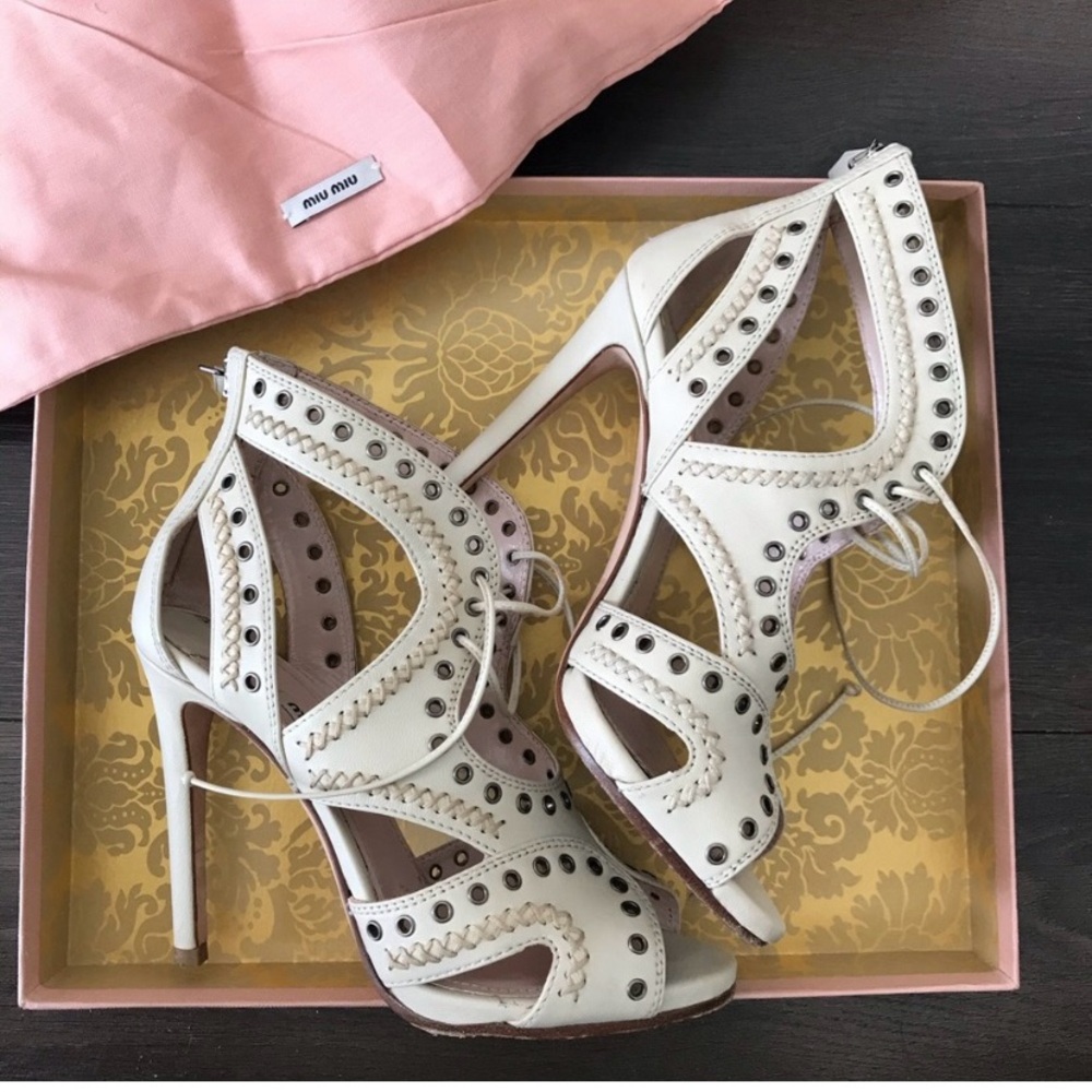 Miu Miu Leather Off-White Sandals